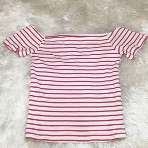 Off Shoulder Crop/Cami Red and White Stripes- XS